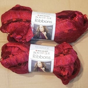 Red Heart Boutique Ribbons Yarn  2 Skeins 3.5oz×42yd Sangria Color